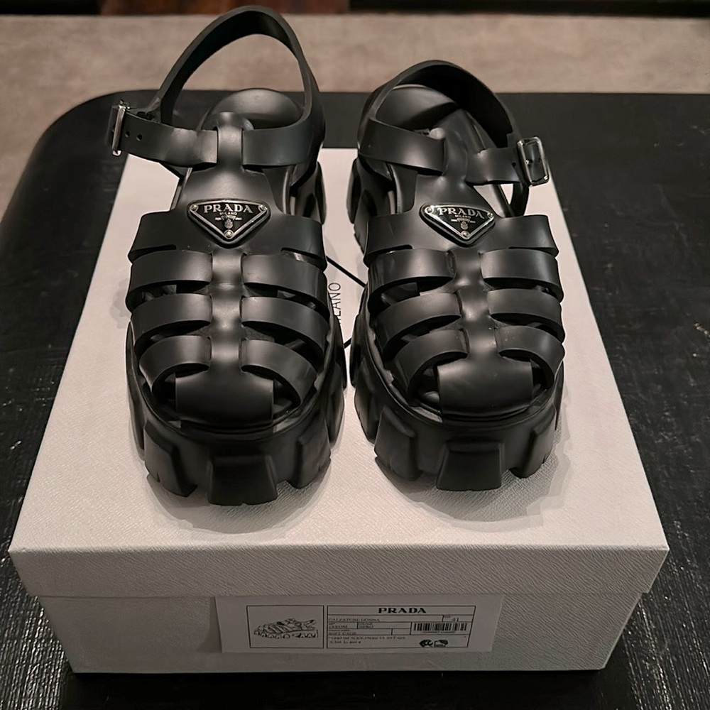 Prada Soft Cage Rubber Sandals 41 Black *** read description***
